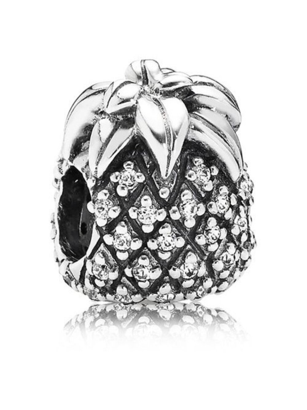Pandora Retired Sterling Silver Sparkling Pineapple Food Bead with Clear Zirconi